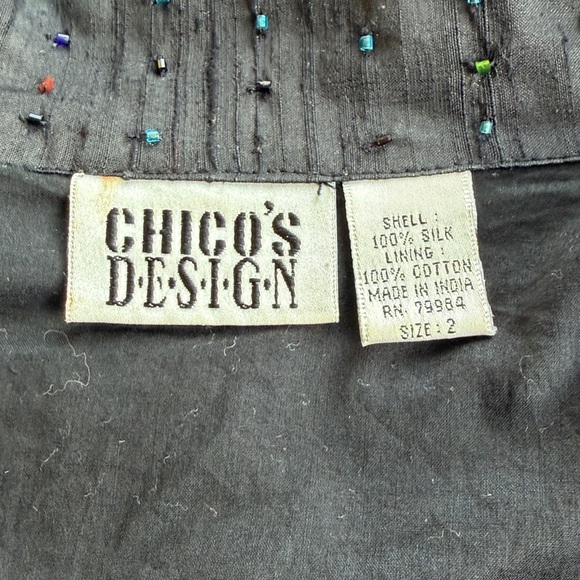 Silk multicolored beaded black jacket large relaxed fit perfect for layered look - Picture 6 of 8